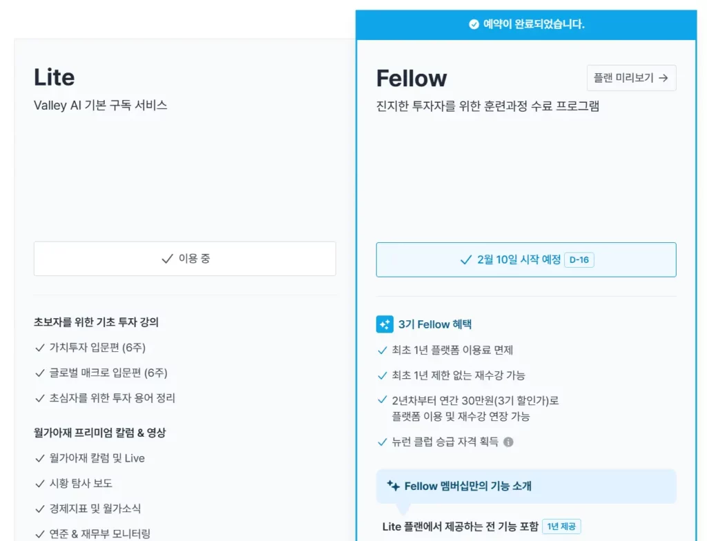 Valley AI Lite, Fellow 혜택 구성
